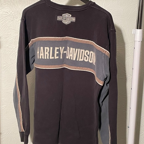 Harley Davidson black cotton knit v-neck sweater - Picture 2 of 4